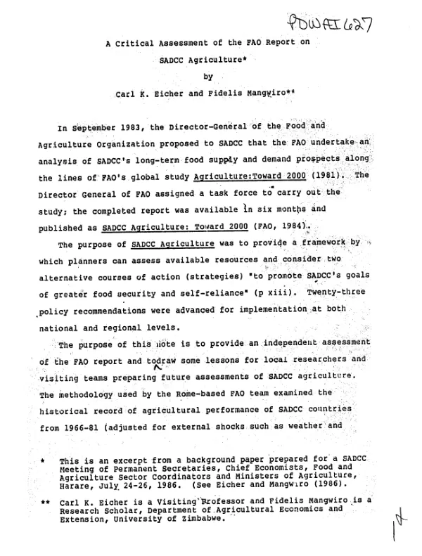 Critical assessment of the FAO report on SADCC agriculture