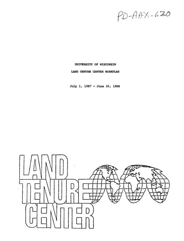 University of Wisconsin, Land Tenure Center workplan : July 1, 1987-June 30, 1988