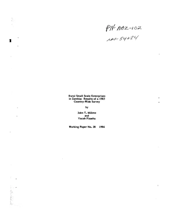 Rural small scale enterprises in Zambia : results of a 1985 country-wide survey