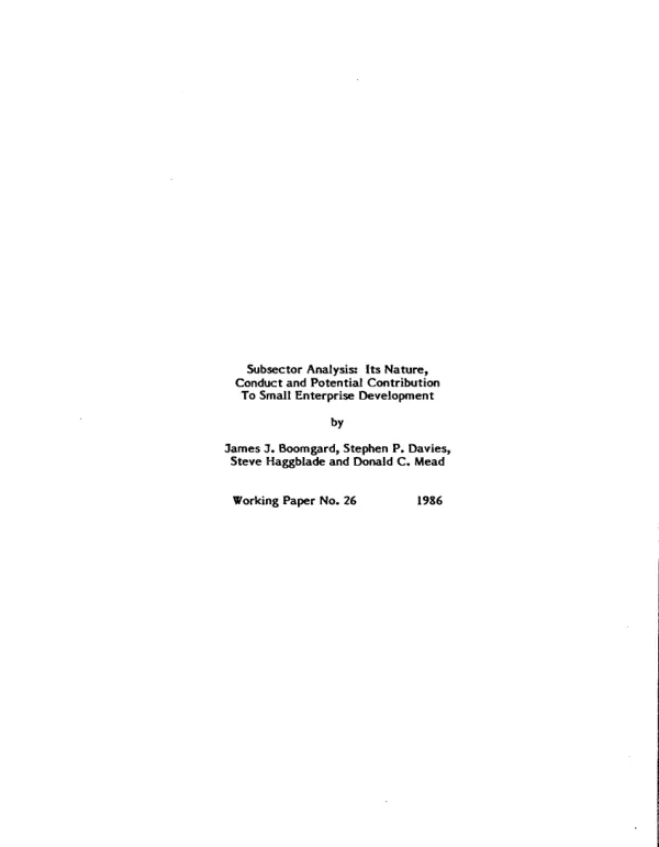 Subsector analysis : its nature, conduct and potential contribution to small enterprise development