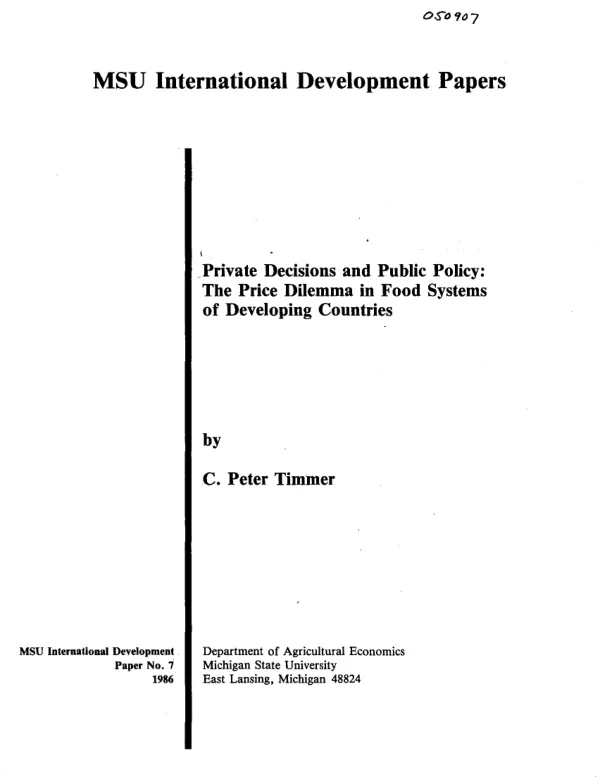 Private decisions and public policy : the price dilemma in food systems of developing countries