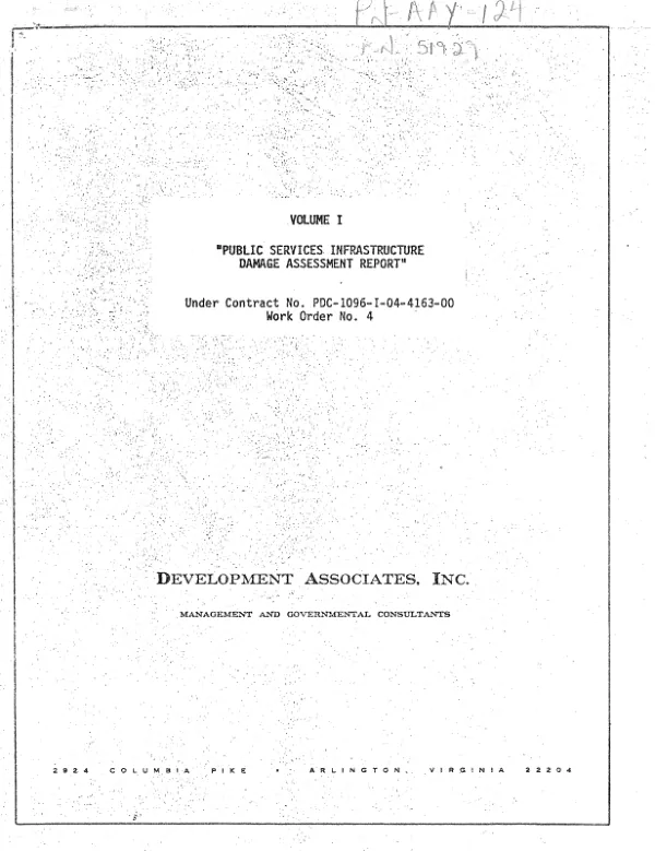 Public services infrastructure damage assessment report. Volume 1