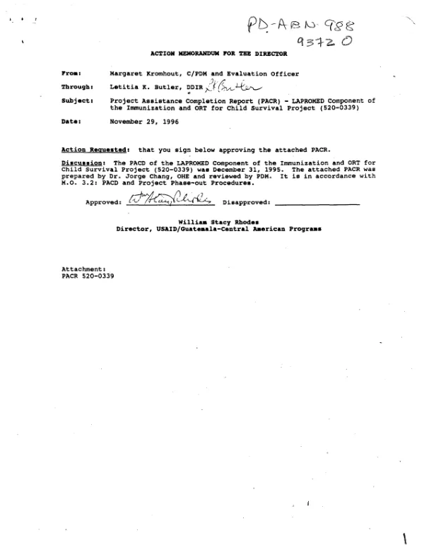 Project assistance completion report : LAPROMED component of project no. 520-0339, immunization and oral rehydration therapy (ORT) for child survival -- contract no. 520-0339-C-00-2234 with PATH