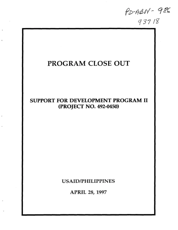 Program close out : support for development program II (project no. 492-0450)