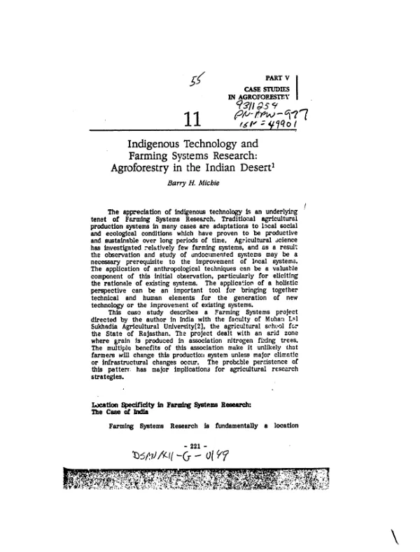 Indigenous technology and farming systems research : agroforestry in the Indian desert