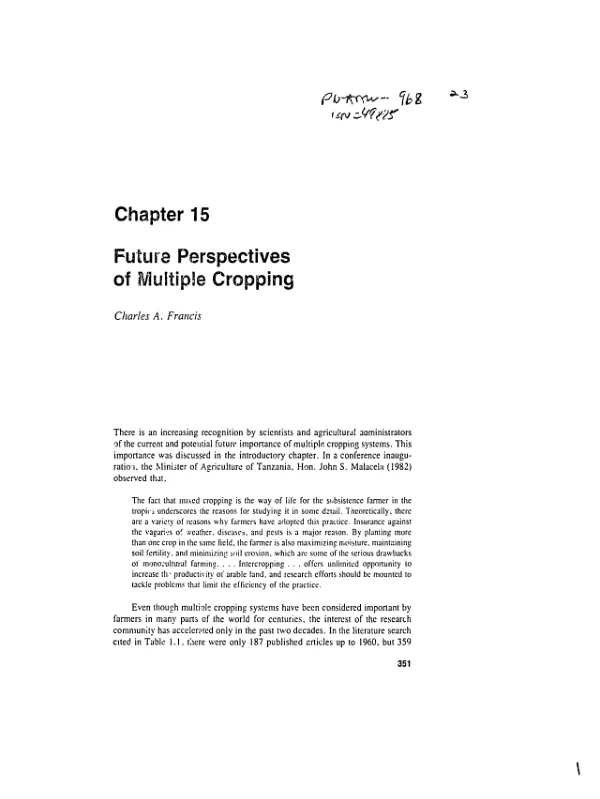 Future perspectives of multiple cropping