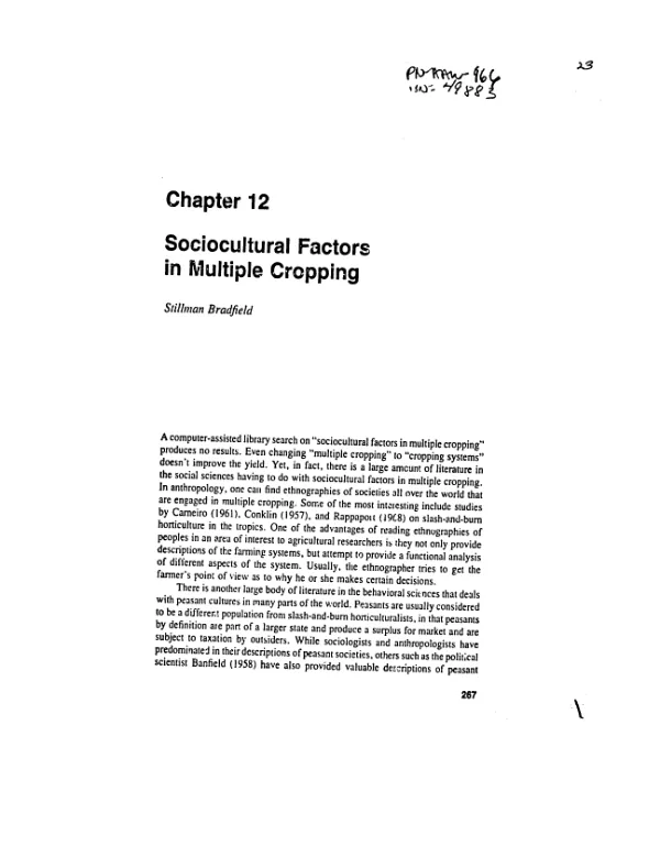 Sociocultural factors in multiple cropping