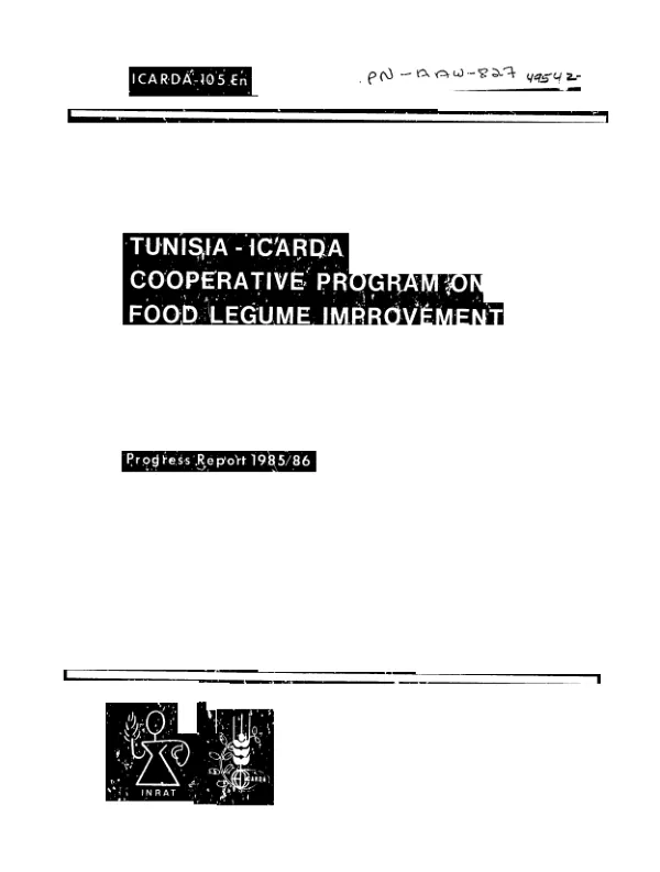 Tunisia - ICARDA, cooperative program on food legume improvement : progress report 1985/86
