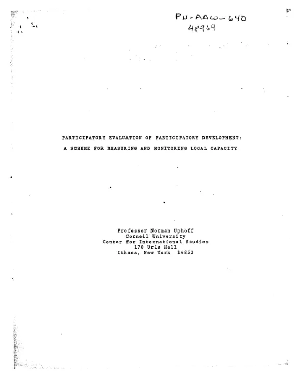 Participatory evaluation of participatory development : a scheme for measuring and monitoring local capacity