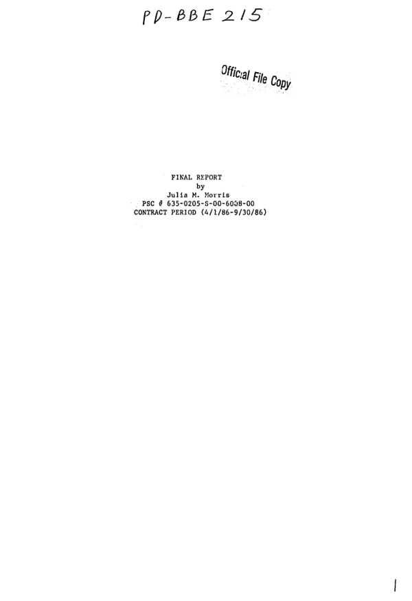 Final report by Julia M. Morris