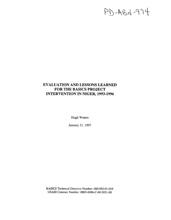 Evaluation and lessons learned for the BASICS project : intervention in Niger, 1993-1996