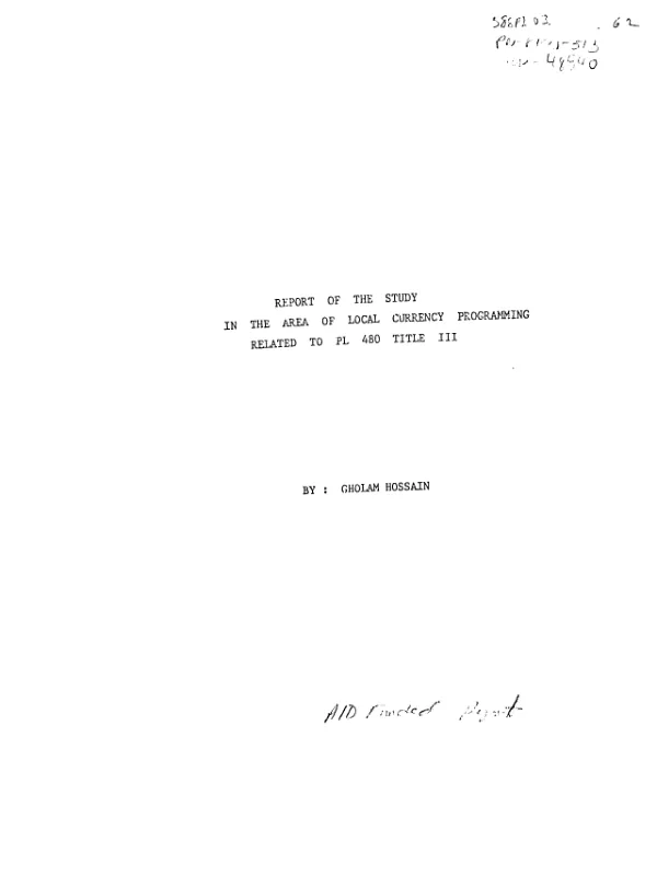 Report of the study in the area of local currency programming related to PL-480 Title III