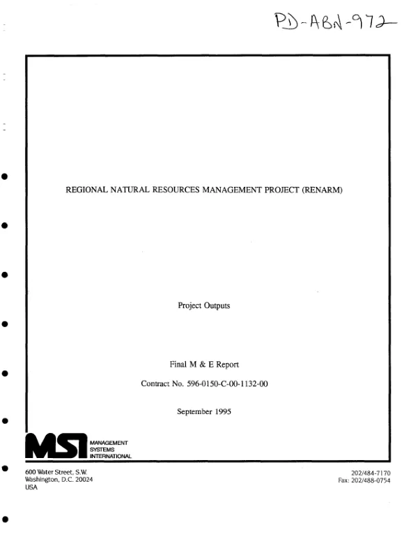 Regional natural resources management project (RENARM) : project outputs
