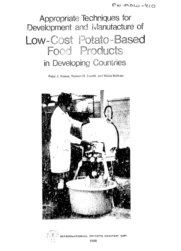 Appropriate techniques for development and manufacture of low-cost potato-based food products in developing countries