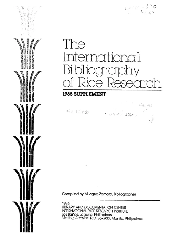 International bibliography of rice research : 1985 supplement