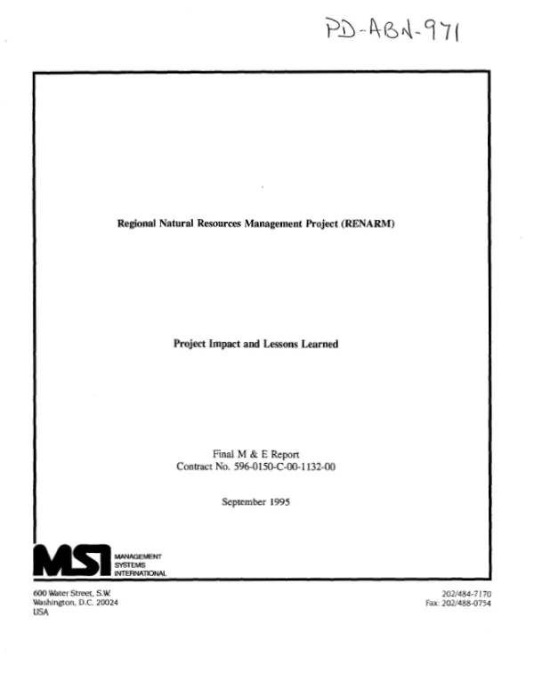 Regional natural resources management project (RENARM) : project impact and lessons learned