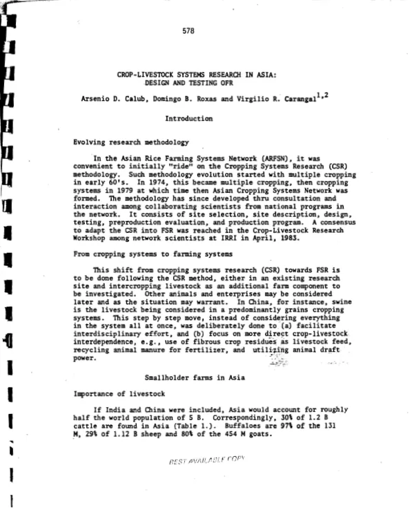 Crop-livestock systems research in Asia : design and testing OFR