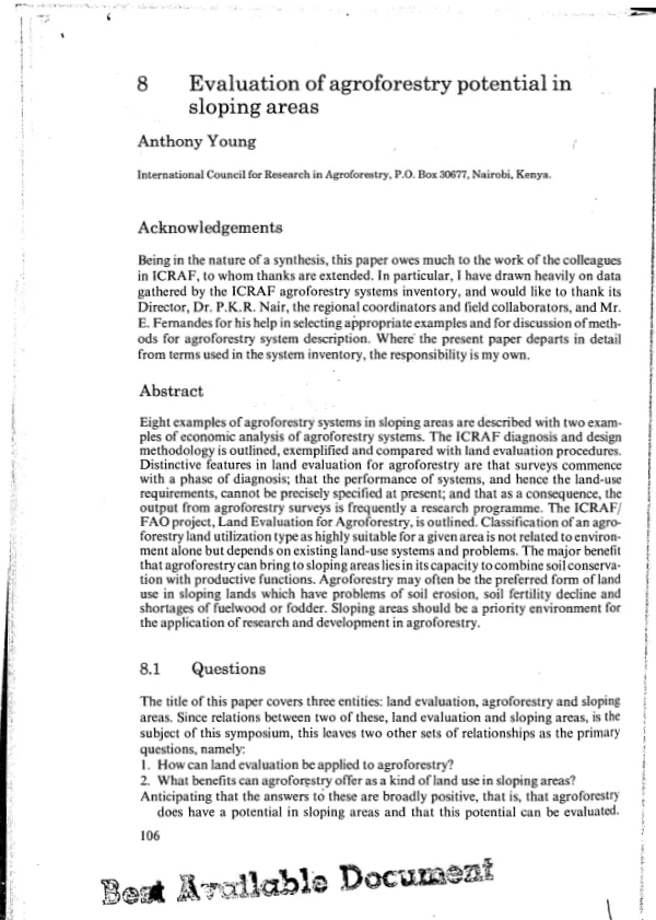 Evaluation of agroforestry potential in sloping areas