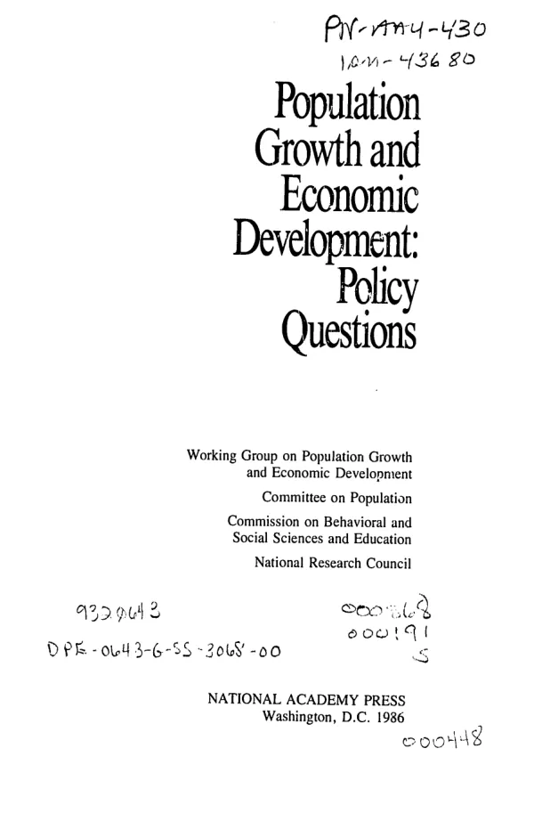 Population growth and economic development : policy questions