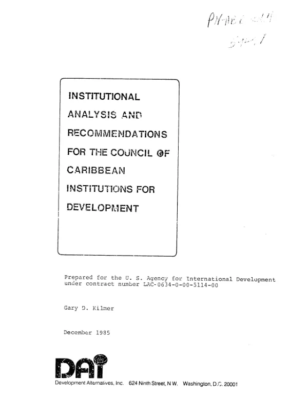 Institutional analysis and recommendations for the Council of Caribbean Institutions for Development