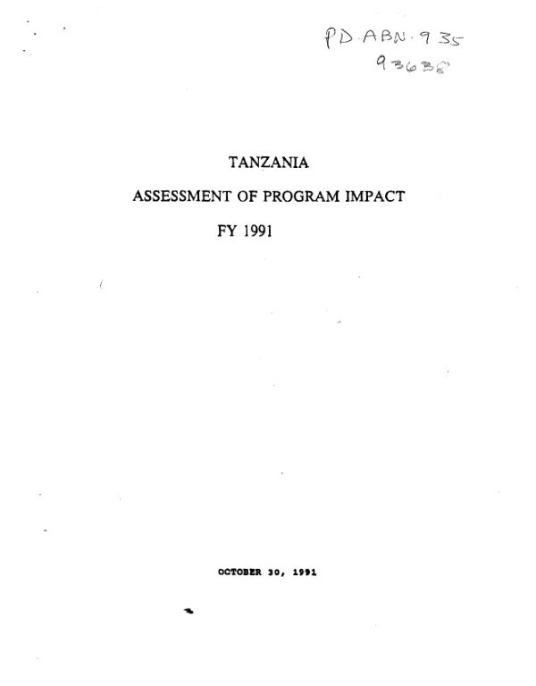 Tanzania : assessment of program impact, FY 1991