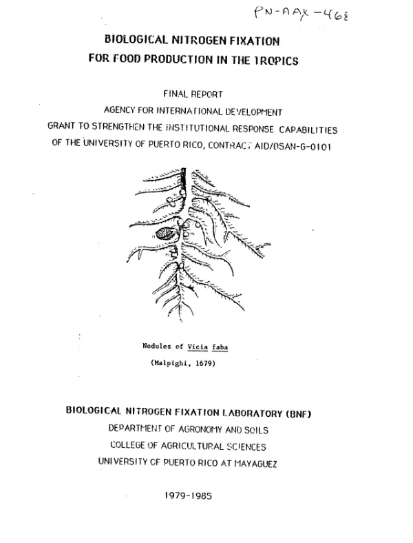 Biological nitrogen fixation for food production in the tropics : final report