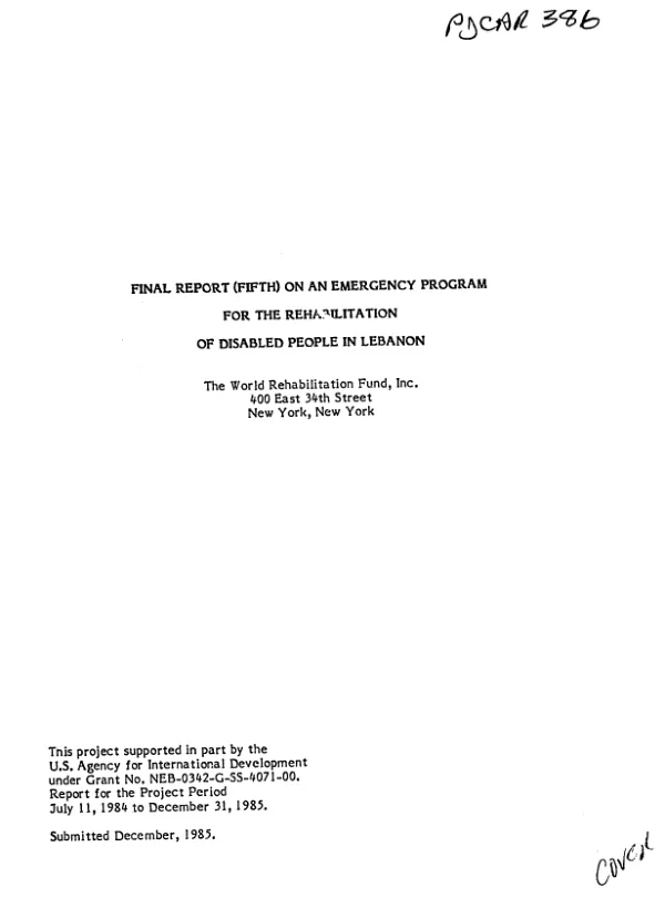 Final report (fifth) on an emergency program for the rehabilitation of disabled people in Lebanon
