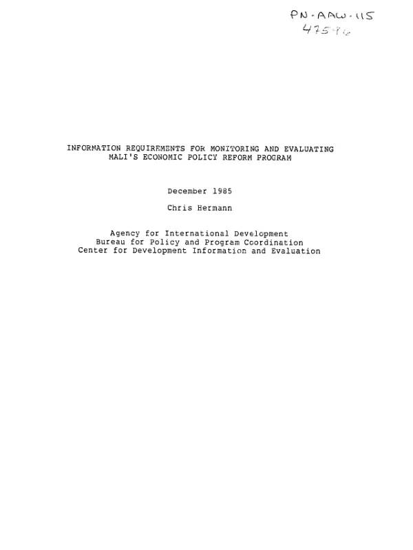 Information requirements for monitoring and evaluating Mali"s economic policy reform program