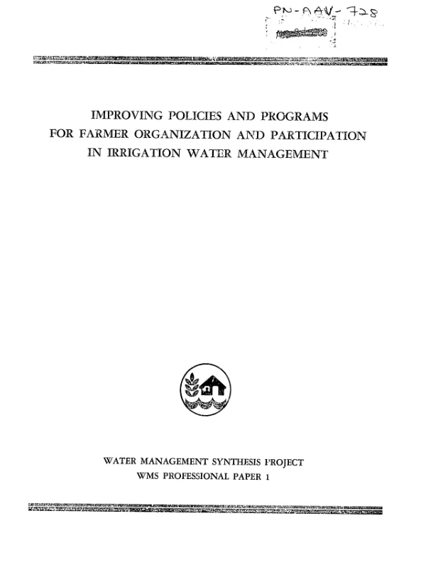 Improving policies and programs for farmer organization and participation in irrigation water management