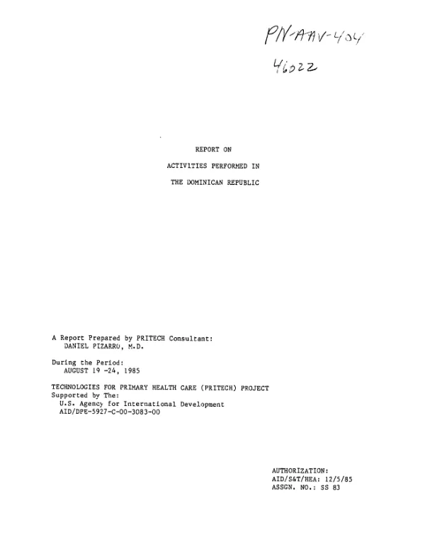 Report on activities performed in the Dominican Republic