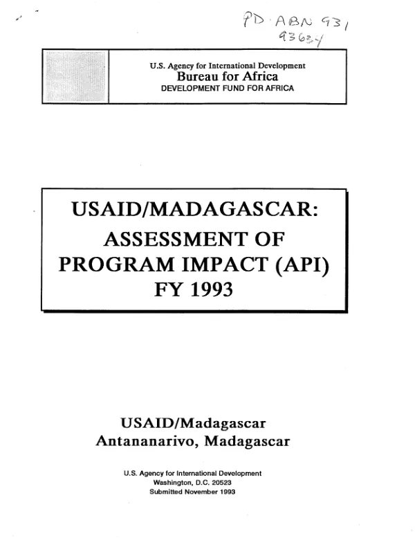 USAID/Madagascar : assessment of program impact (API), FY 1993