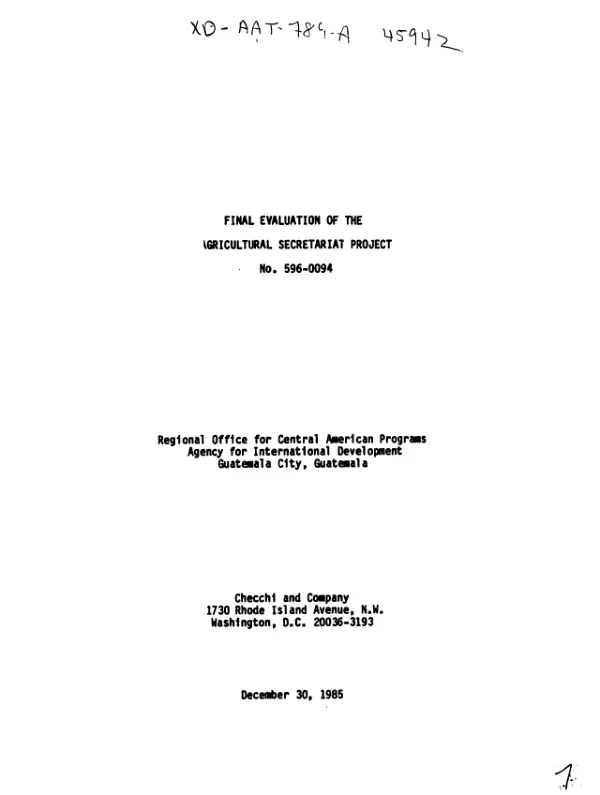 Final evaluation of the agricultural secretariat project, no. 596-0094