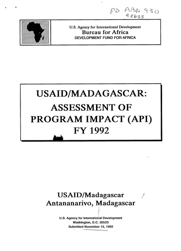 USAID/Madagascar : assessment of program impact (API), FY 1992