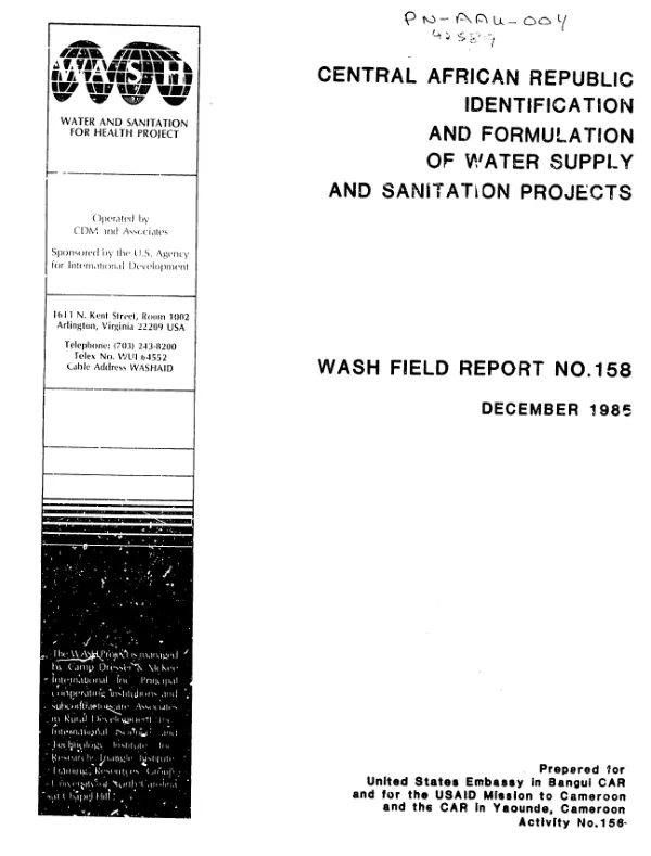 Central African Republic identification and formulation of water supply and sanitation projects