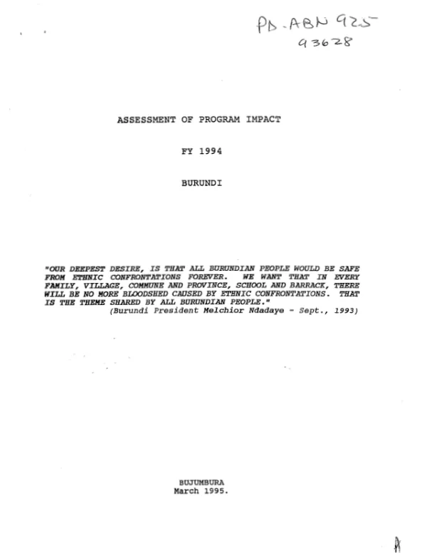 Assessment of program impact : FY 1994 -- Burundi