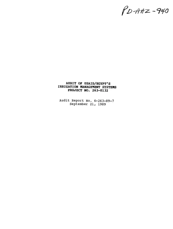 Audit of USAID/Egypt"s irrigation management systems project no. 263-0132