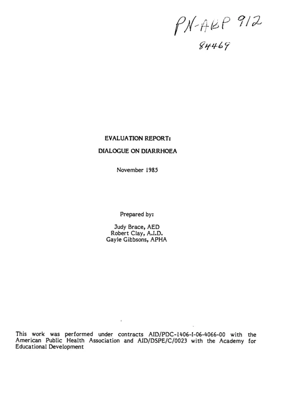 Evaluation report : dialogue on diarrhoea