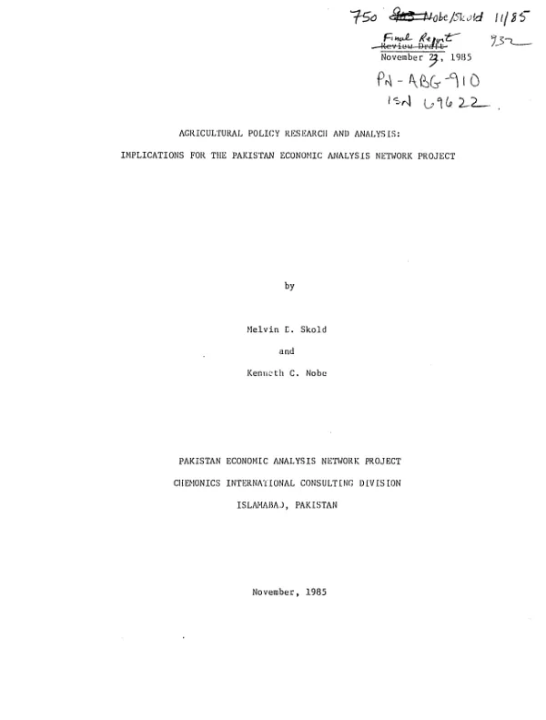 Agricultural policy research and analysis : implications for the Pakistan economic analysis network project