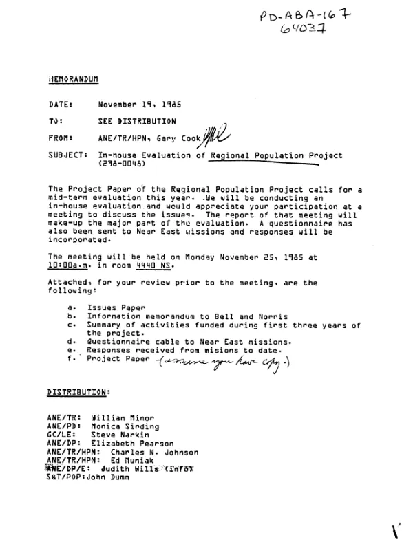 In house evaluation of regional population project (298-0048)