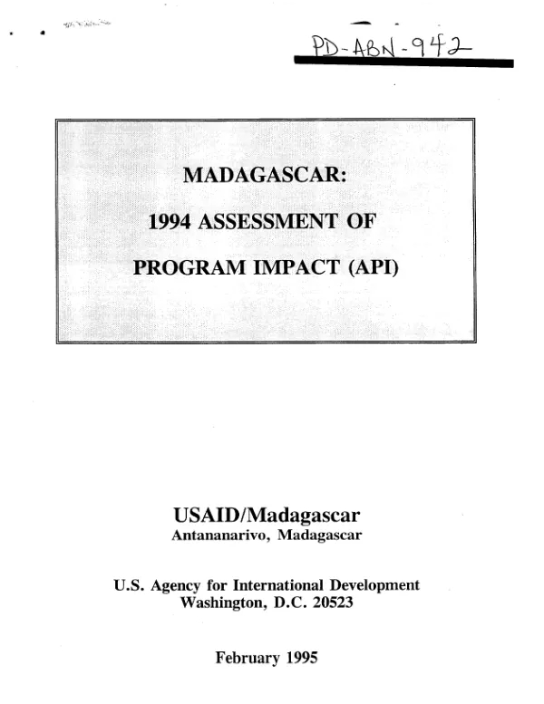 Madagascar : 1994 assessment of program impact (API)