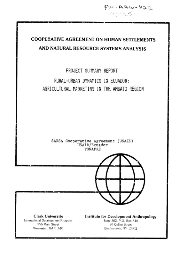 Project summary report, rural-urban dynamics in Ecuador : agricultural marketing in the Ambato region