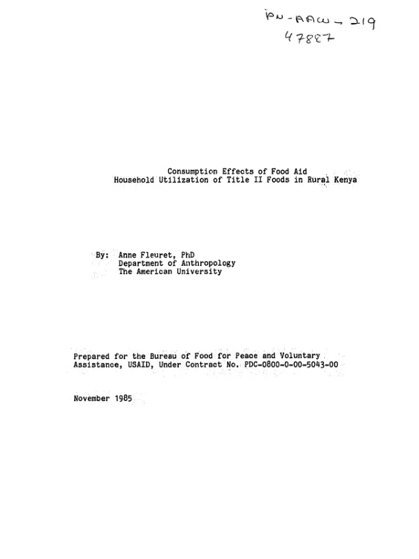 Consumption effects of food aid, household utilization of Title II food in rural Kenya
