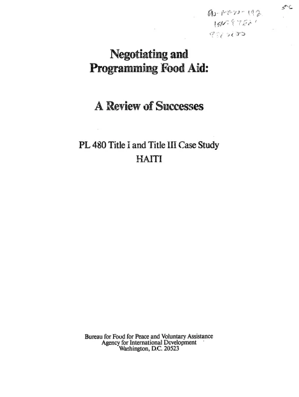 Haiti : food for development, PL-480 Title I and Title II, case study
