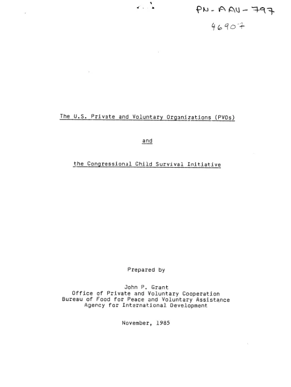 US private and voluntary organizations (PVOs) and the congressional child survival initiative
