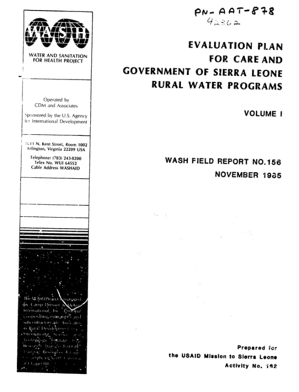 Evaluation plan for CARE and government of Sierra Leone rural water programs, volume 1
