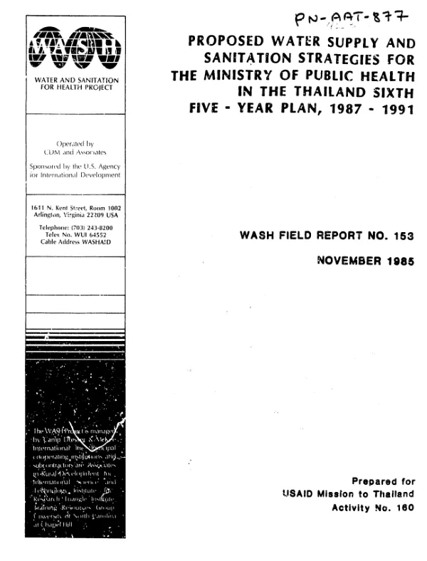 Proposed water supply and sanitation strategies for the Ministry of Public Health in the Thailand sixth five-year plan, 1987-1991