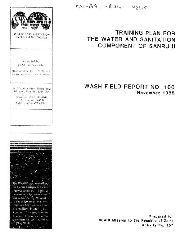 Training plan for the water and sanitation component of SANRU II