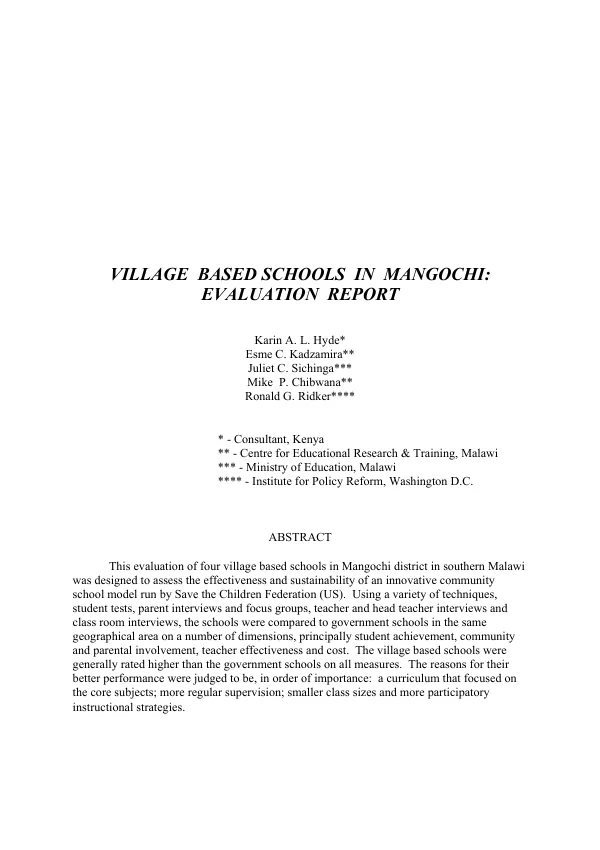 Village based schools in Mangochi, Malawi : an evaluation