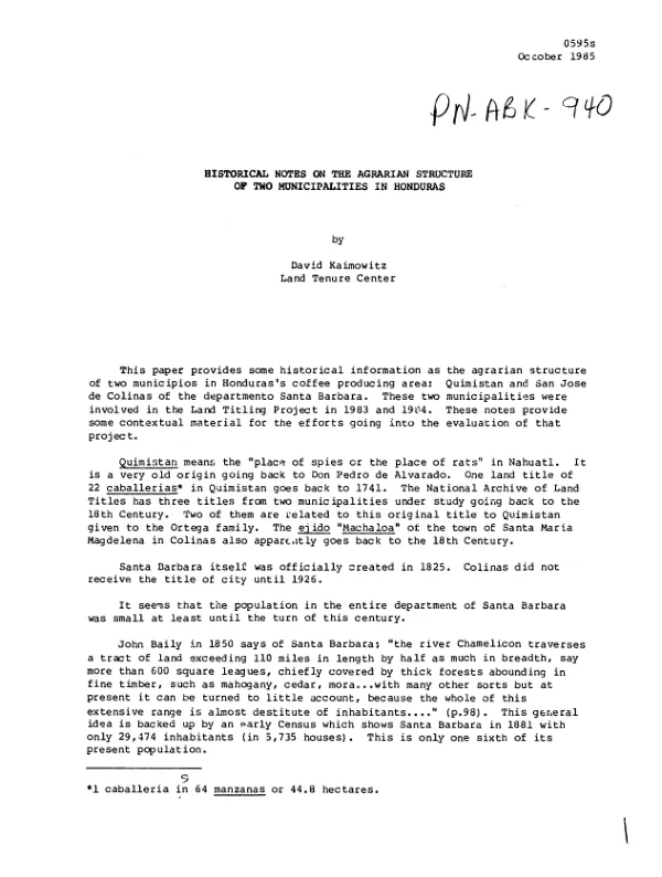 Historical notes on the agrarian structure of two municipalities in Honduras