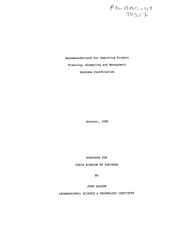 Recommendations for improving project planning, budgeting and management systems coordination